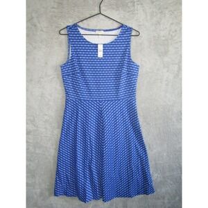 Talbots Outlet Blue Geometric Print Sleeveless Fit Flare Dress Size 6
